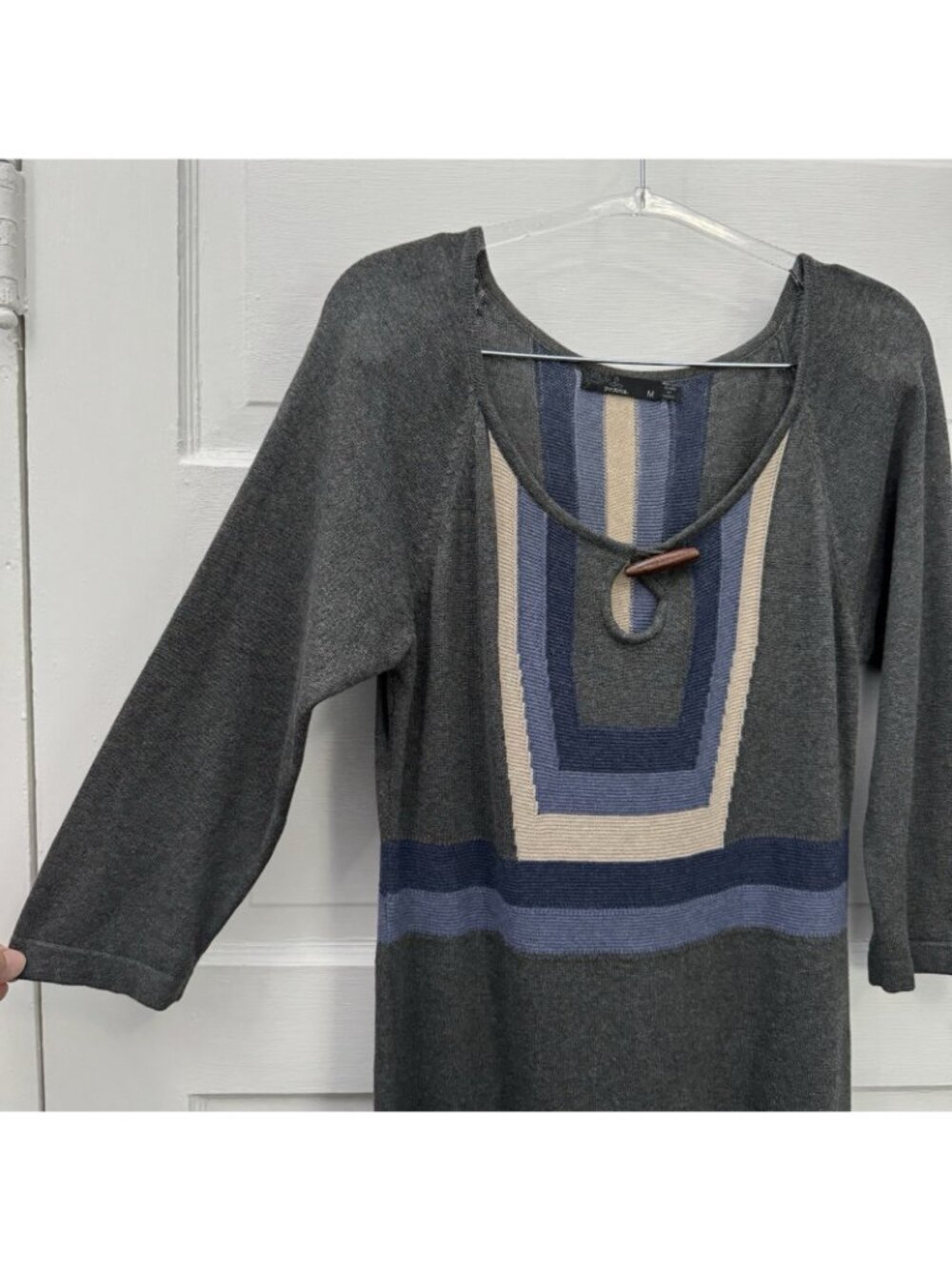 prAna Yarrah Sweater Dress M Gray 100% Organic Cotton Knit Keyhole - Picture 3 of 14